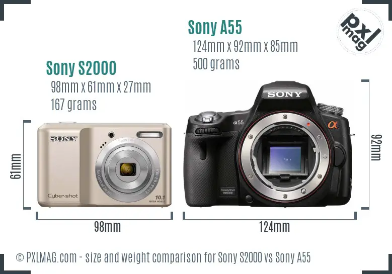 Sony S2000 vs Sony A55 size comparison