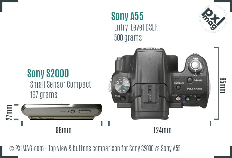 Sony S2000 vs Sony A55 top view buttons comparison