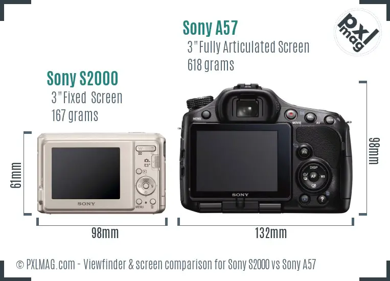 Sony S2000 vs Sony A57 Screen and Viewfinder comparison