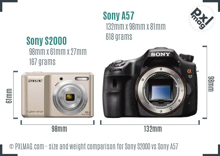 Sony S2000 vs Sony A57 size comparison