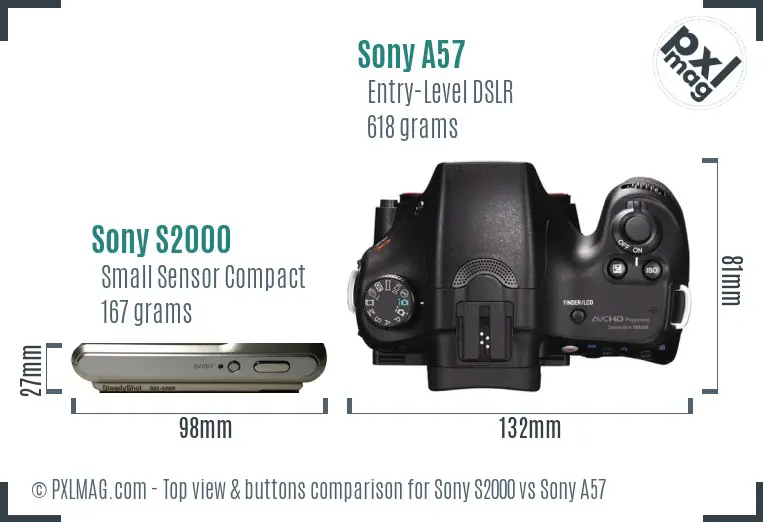 Sony S2000 vs Sony A57 top view buttons comparison