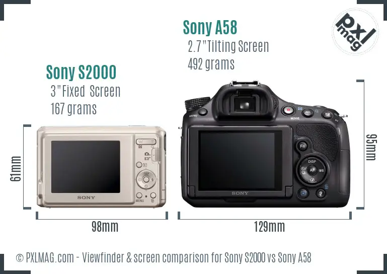 Sony S2000 vs Sony A58 Screen and Viewfinder comparison