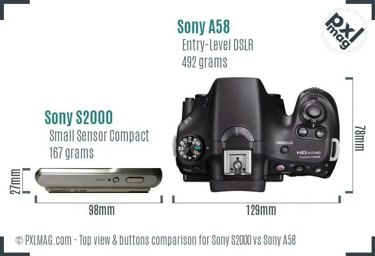 Sony S2000 vs Sony A58 top view buttons comparison