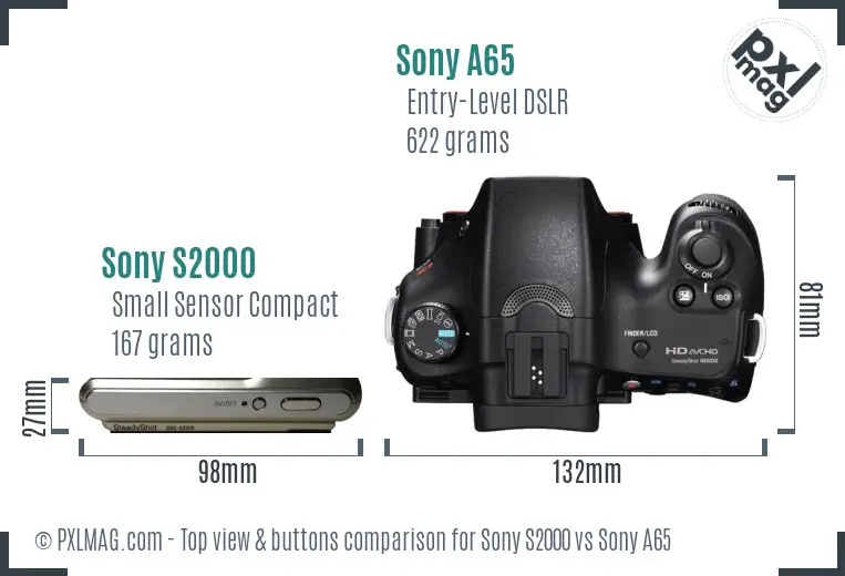Sony S2000 vs Sony A65 top view buttons comparison