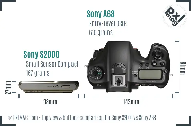 Sony S2000 vs Sony A68 top view buttons comparison