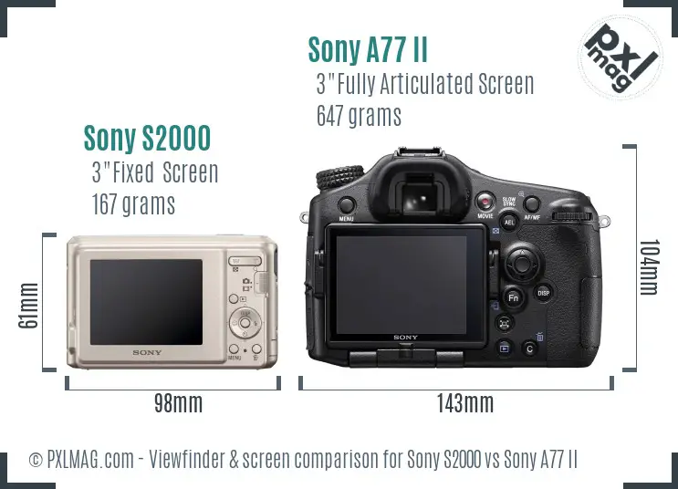 Sony S2000 vs Sony A77 II Screen and Viewfinder comparison