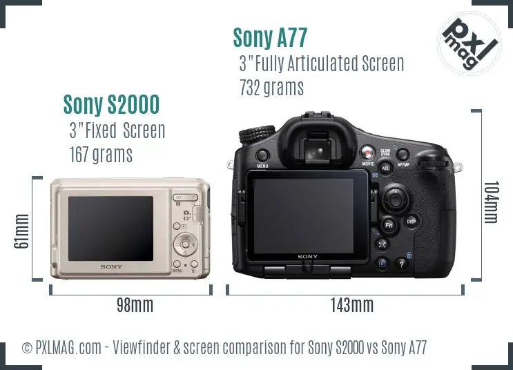 Sony S2000 vs Sony A77 Screen and Viewfinder comparison