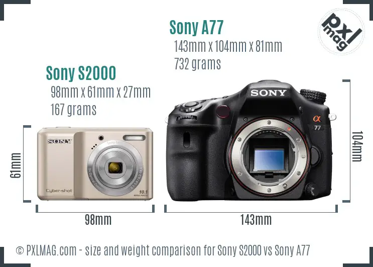 Sony S2000 vs Sony A77 size comparison