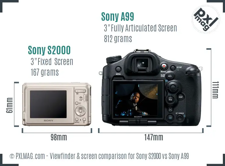 Sony S2000 vs Sony A99 Screen and Viewfinder comparison
