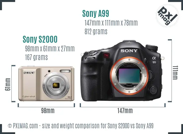 Sony S2000 vs Sony A99 size comparison