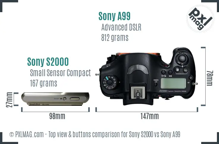 Sony S2000 vs Sony A99 top view buttons comparison