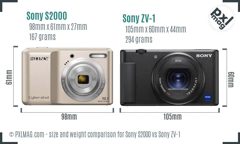 Sony S2000 vs Sony ZV-1 size comparison