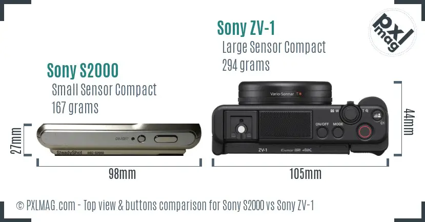 Sony S2000 vs Sony ZV-1 top view buttons comparison