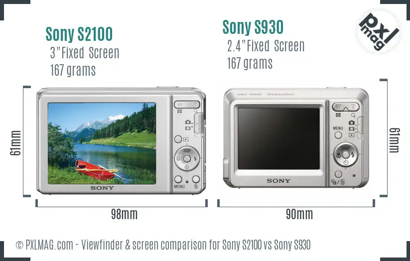 Sony S2100 vs Sony S930 Screen and Viewfinder comparison