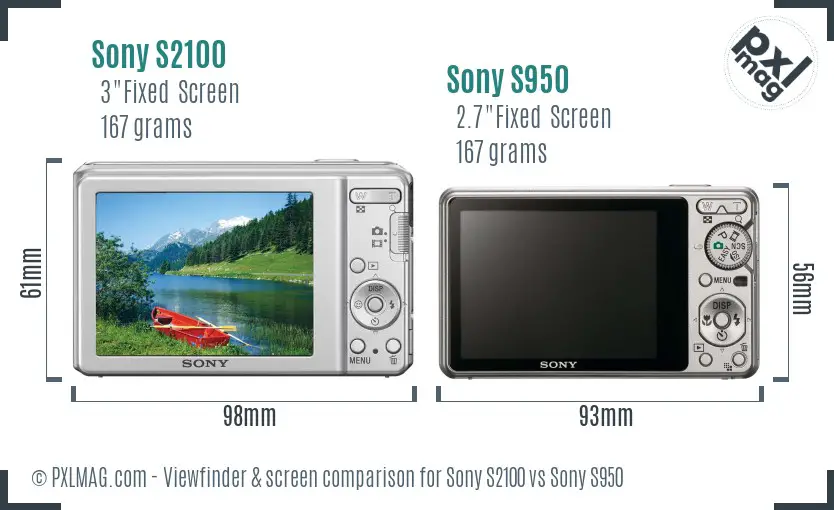 Sony S2100 vs Sony S950 Screen and Viewfinder comparison