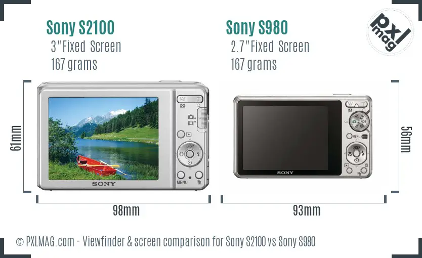 Sony S2100 vs Sony S980 Screen and Viewfinder comparison