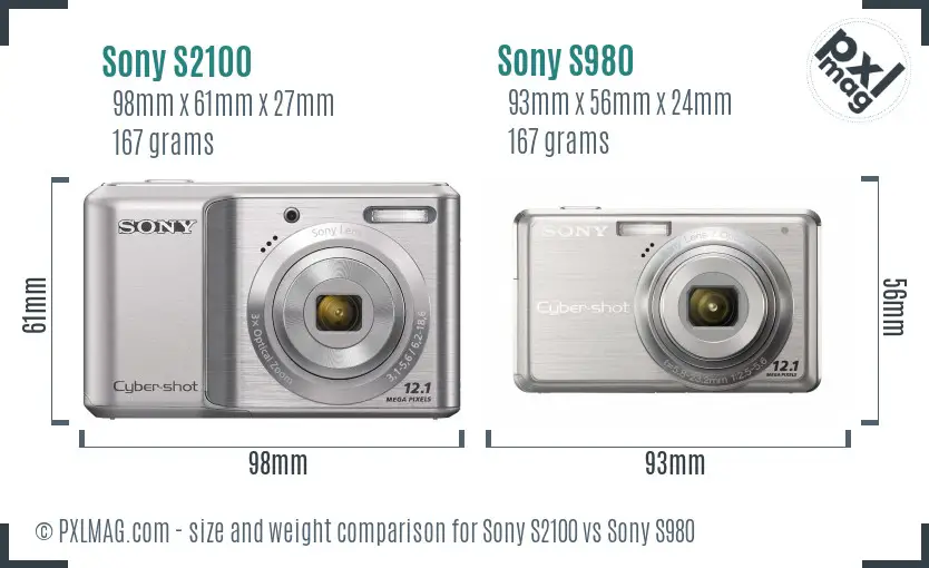 Sony S2100 vs Sony S980 size comparison