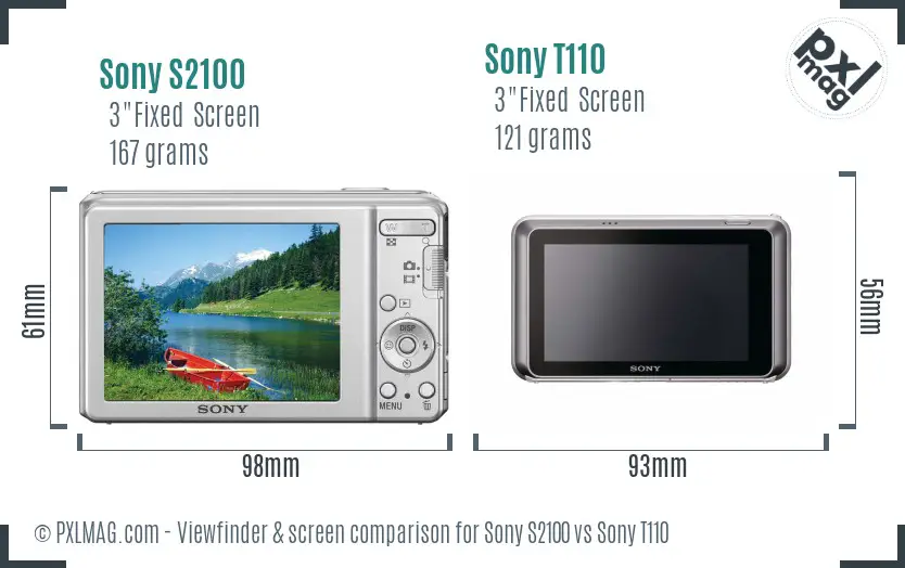 Sony S2100 vs Sony T110 Screen and Viewfinder comparison