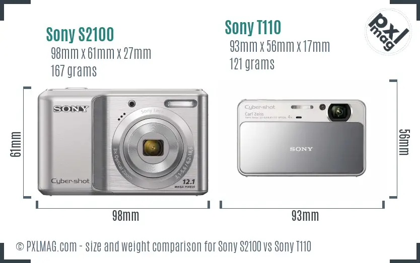 Sony S2100 vs Sony T110 size comparison