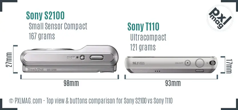 Sony S2100 vs Sony T110 top view buttons comparison