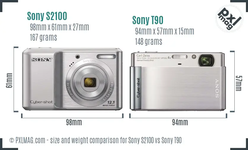Sony S2100 vs Sony T90 size comparison