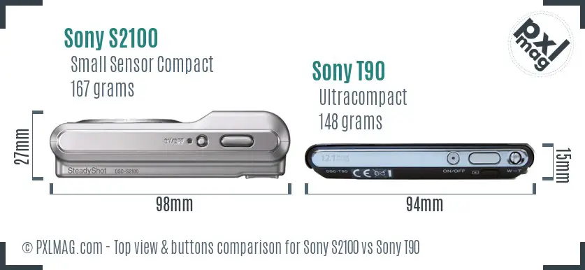Sony S2100 vs Sony T90 top view buttons comparison