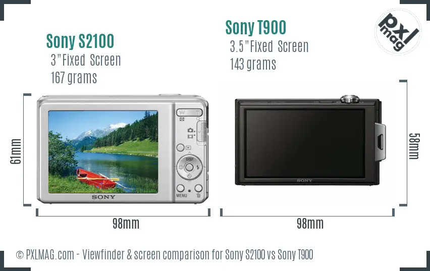 Sony S2100 vs Sony T900 Screen and Viewfinder comparison
