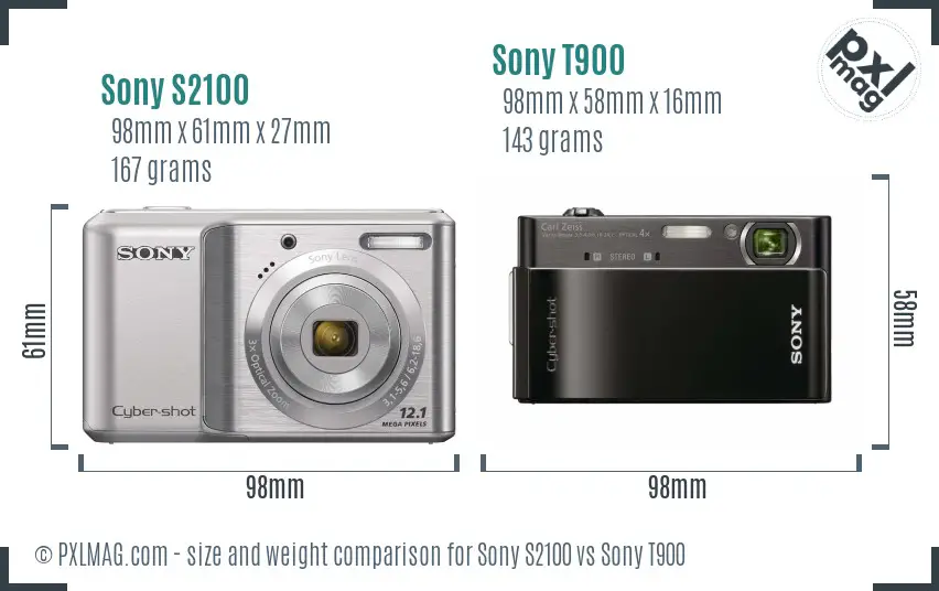 Sony S2100 vs Sony T900 size comparison