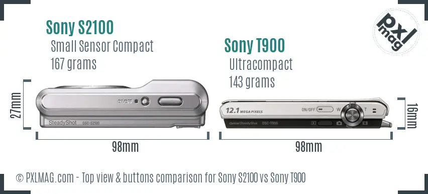 Sony S2100 vs Sony T900 top view buttons comparison
