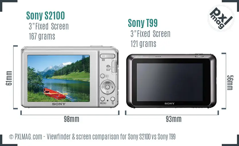 Sony S2100 vs Sony T99 Screen and Viewfinder comparison