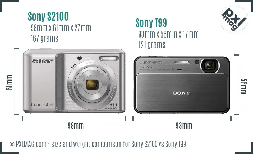 Sony S2100 vs Sony T99 size comparison