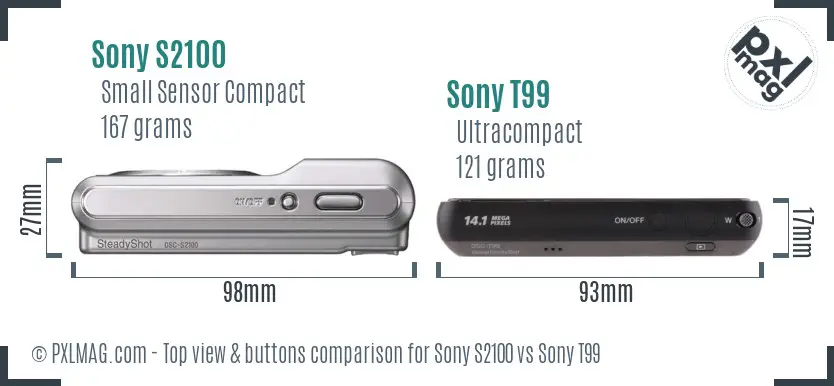 Sony S2100 vs Sony T99 top view buttons comparison