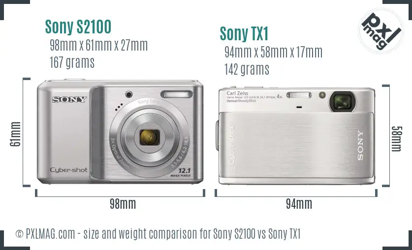 Sony S2100 vs Sony TX1 size comparison