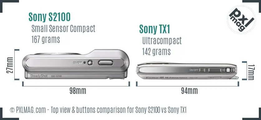 Sony S2100 vs Sony TX1 top view buttons comparison