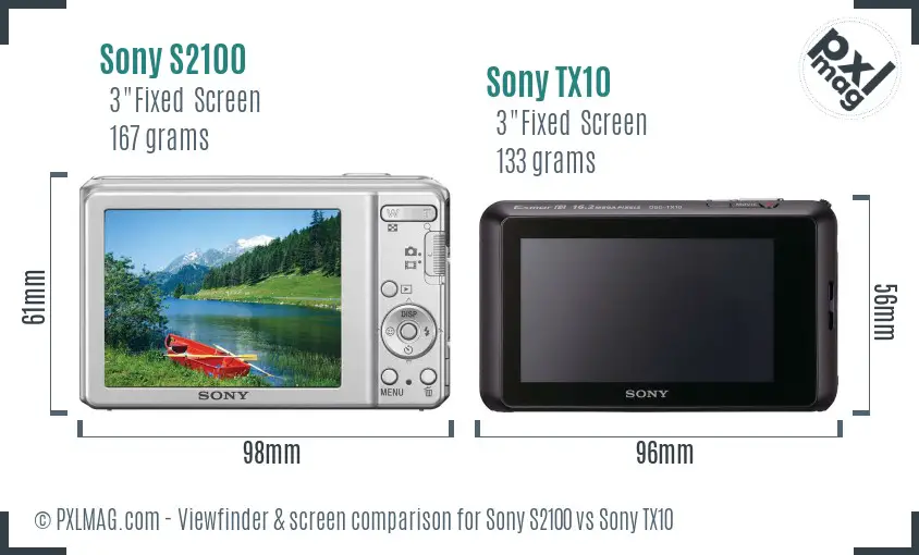 Sony S2100 vs Sony TX10 Screen and Viewfinder comparison