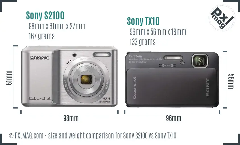 Sony S2100 vs Sony TX10 size comparison