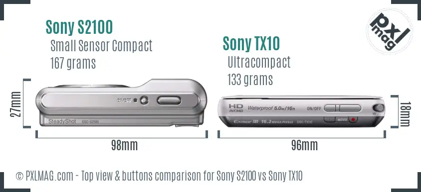 Sony S2100 vs Sony TX10 top view buttons comparison