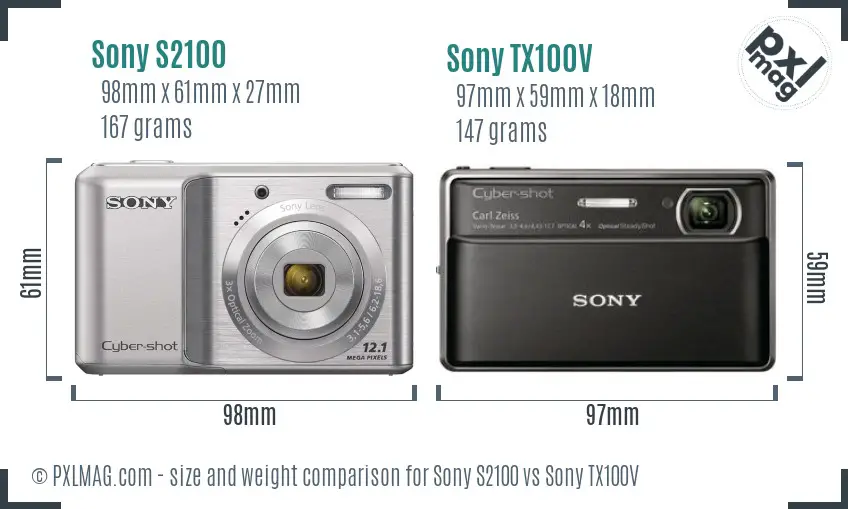 Sony S2100 vs Sony TX100V size comparison