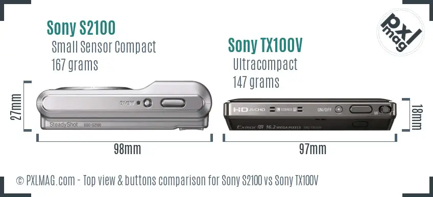 Sony S2100 vs Sony TX100V top view buttons comparison