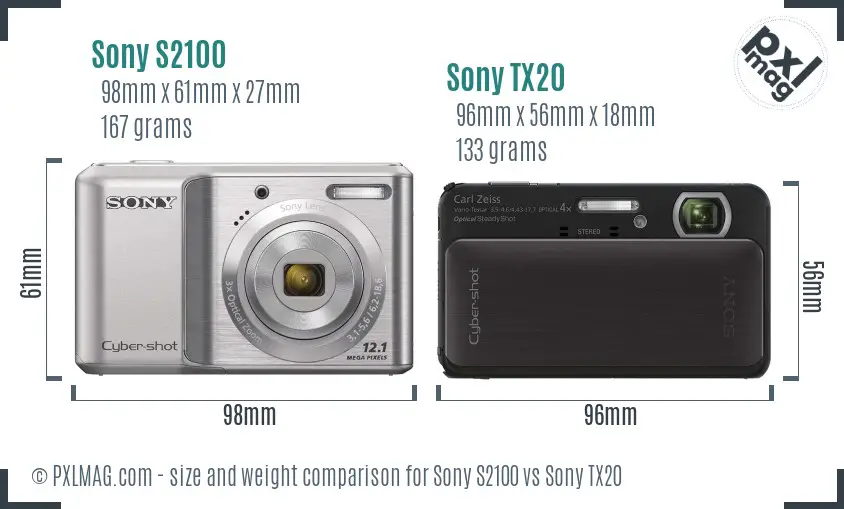 Sony S2100 vs Sony TX20 size comparison