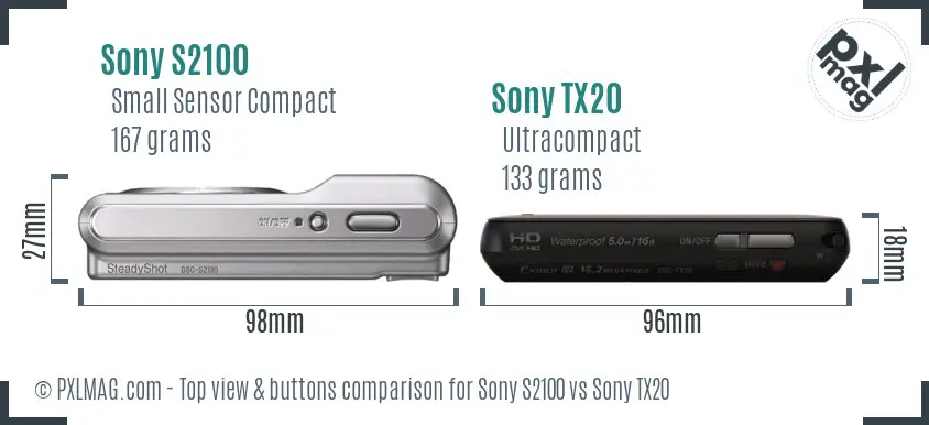 Sony S2100 vs Sony TX20 top view buttons comparison