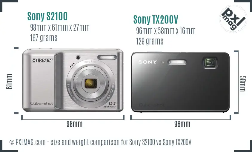 Sony S2100 vs Sony TX200V size comparison