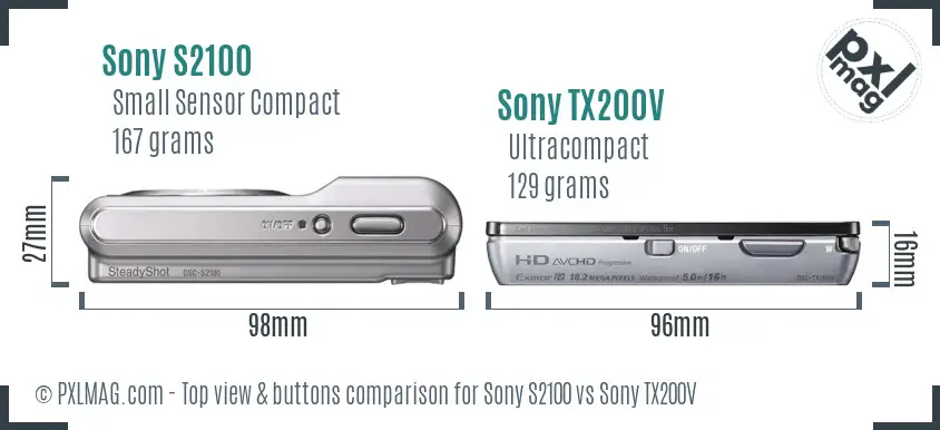 Sony S2100 vs Sony TX200V top view buttons comparison