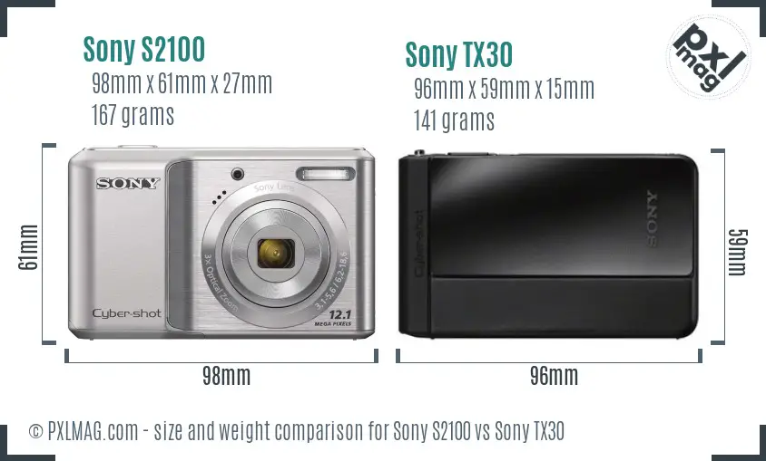Sony S2100 vs Sony TX30 size comparison