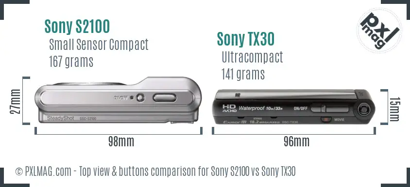 Sony S2100 vs Sony TX30 top view buttons comparison