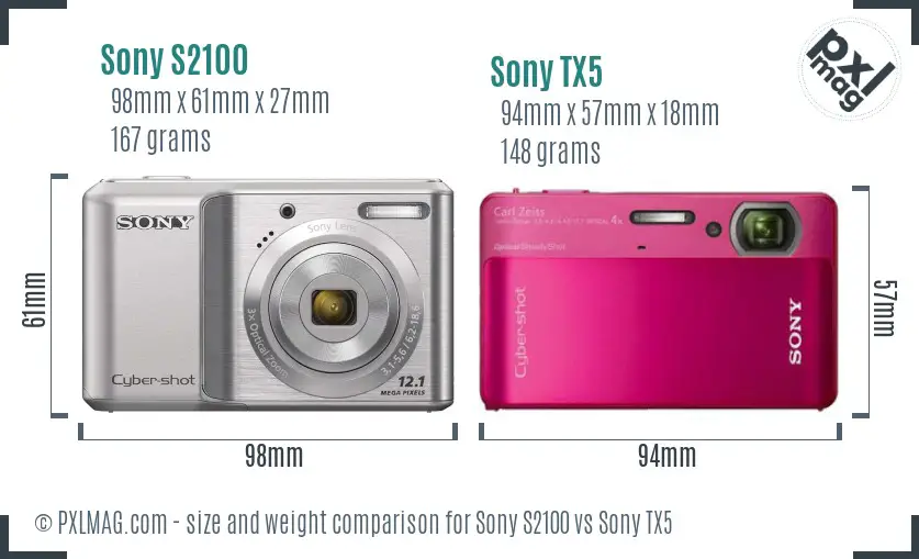 Sony S2100 vs Sony TX5 size comparison