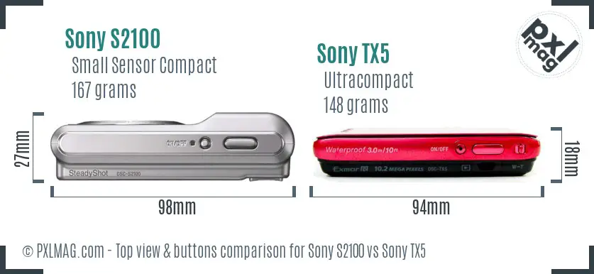Sony S2100 vs Sony TX5 top view buttons comparison
