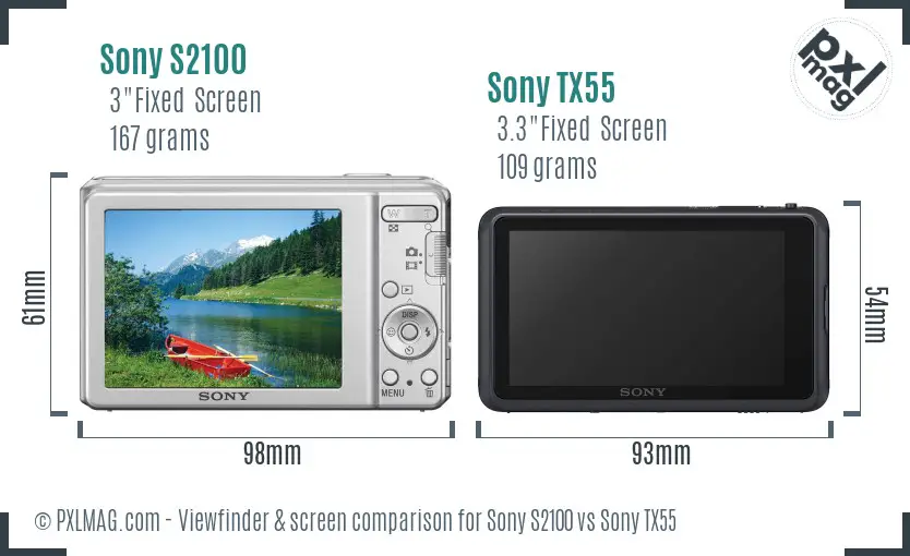 Sony S2100 vs Sony TX55 Screen and Viewfinder comparison