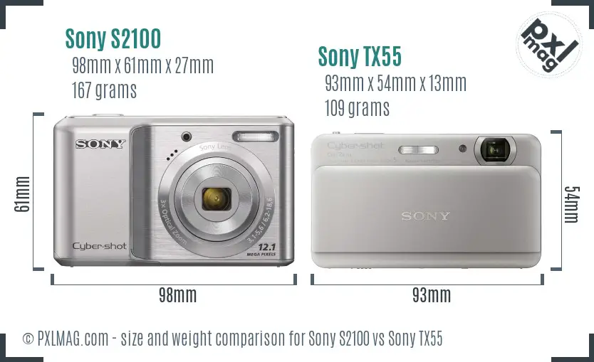 Sony S2100 vs Sony TX55 size comparison