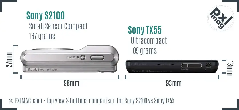 Sony S2100 vs Sony TX55 top view buttons comparison